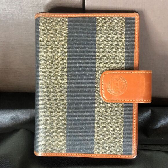 FENDI PEQUIN PECAN Striped Agenda Binder Passport Holder Credit Card Wallet - Picture 12 of 12